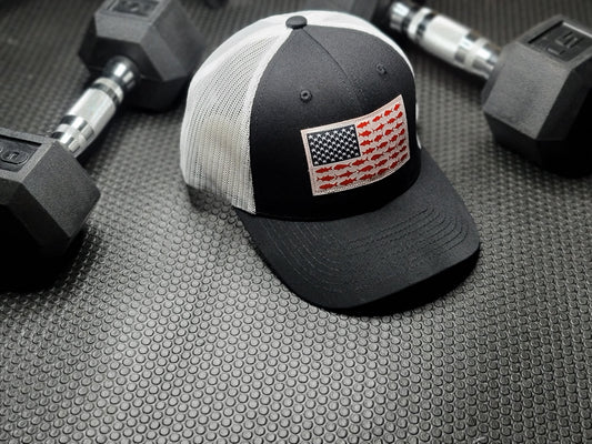 Black and White USA Fish Flag Mesh Cap